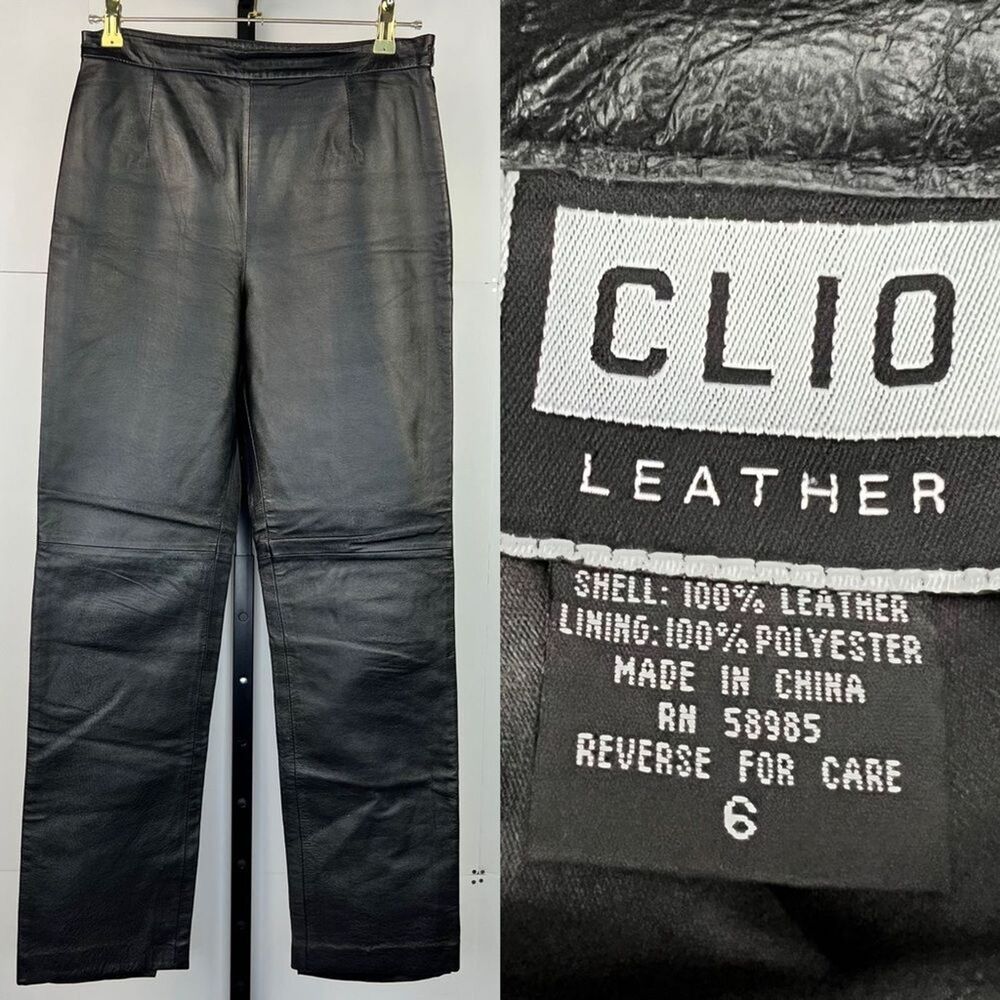 Clio Leather Pants Womens 6 Black Straight Leg High Rise 90s Y2K Moto Biker